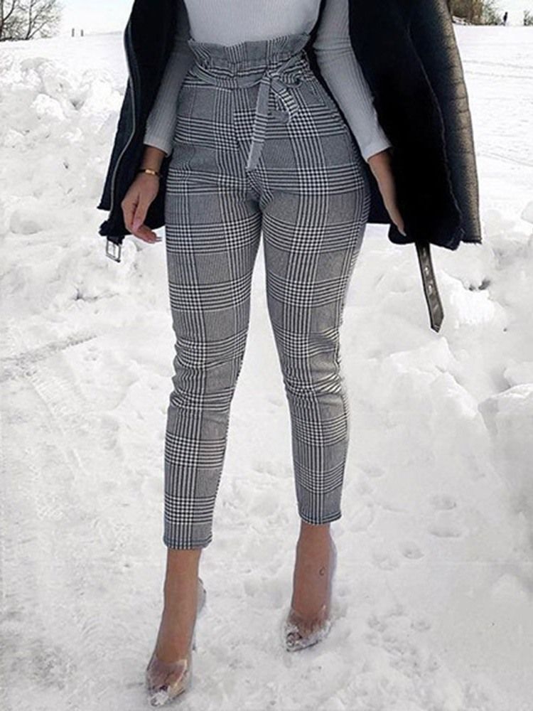 Calça Harem Slim Houndstooth Com Estampa Feminina