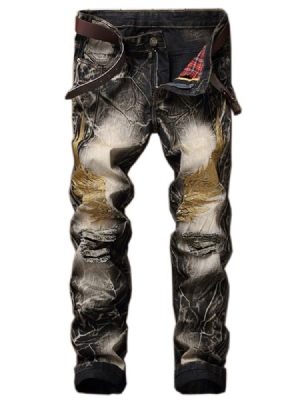 Calça Jeans Casual Bordada Masculina