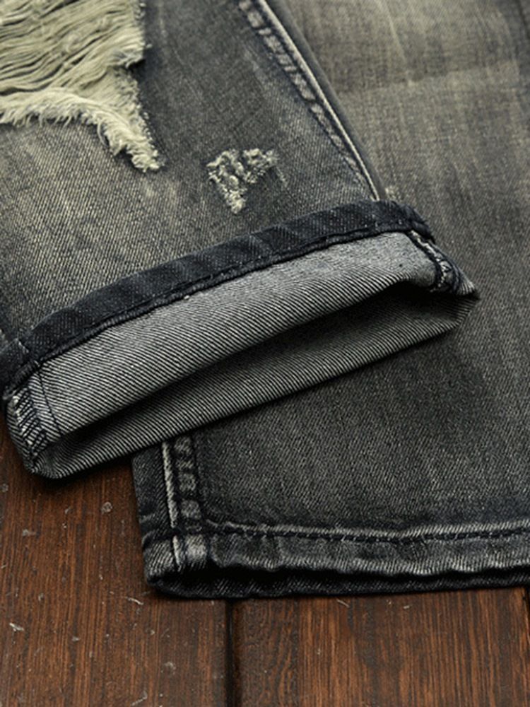 Calça Jeans Reta Com Buracos Para Medalha Remendada Única Masculina