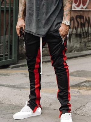 Calça Lápis Bloco De Cores Patchwork Calça Cintura Média Masculina