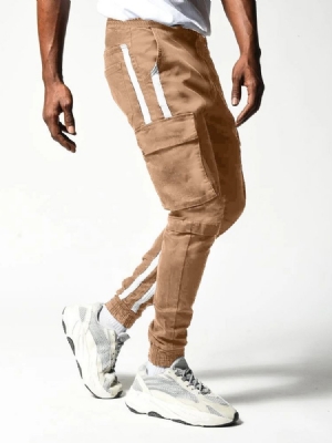 Calça Lápis Bloco De Cores Patchwork Sports Calça Média Casual Masculina