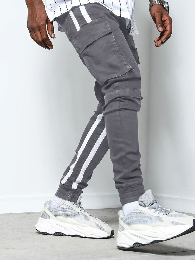 Calça Lápis Bloco De Cores Patchwork Sports Calça Média Casual Masculina