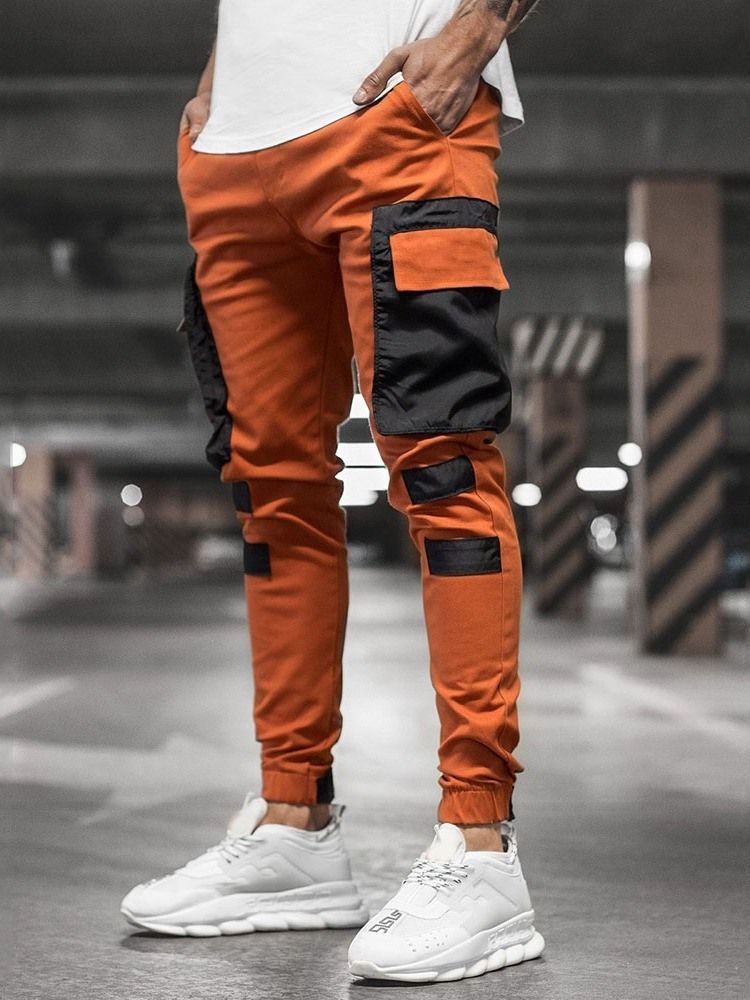 Calça Lápis De Bolso Bloco De Cores Masculina Cintura Média Calça Casual Four Seasons