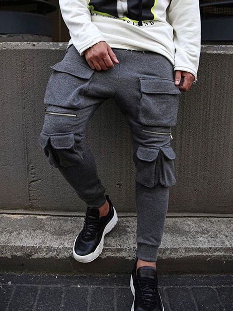 Calça Lápis Bolso Hip Hop Calça Casual Masculina