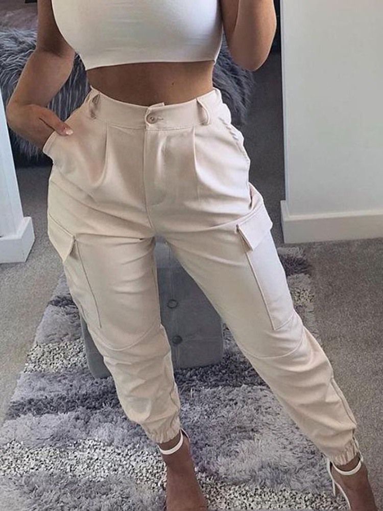 Calça Lápis De Bolso Liso Magro Calça Casual Feminina Até O Tornozelo