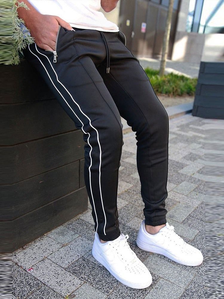 Calça Lápis Casual Masculina Riscada Com Riscas