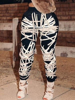 Calça Lápis De Cintura Alta Solta De Patchwork Feminino Calça Casual