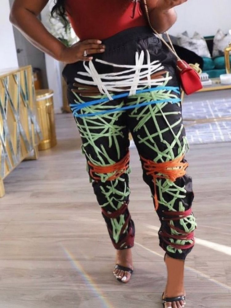 Calça Lápis De Cintura Alta Solta De Patchwork Feminino Calça Casual