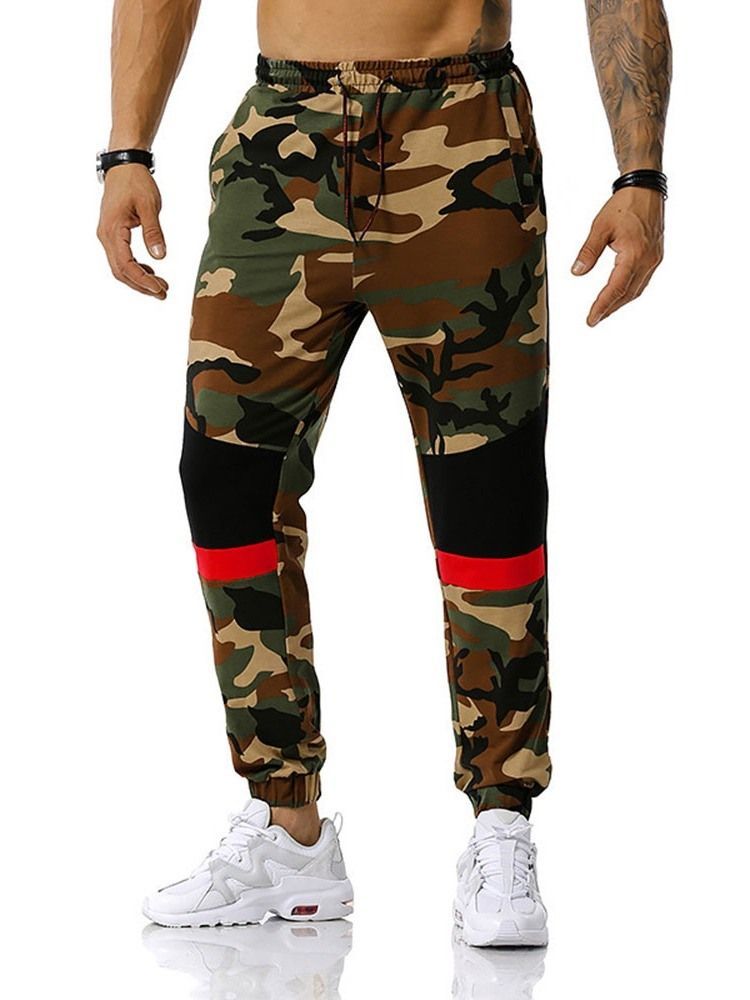 Calça Lápis Com Estampa Camuflada Casual Calça Meio Cintura Calça Casual Masculina
