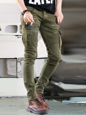 Calça Lápis Liso Com Zíper Calça Casual Masculina De Cintura Média