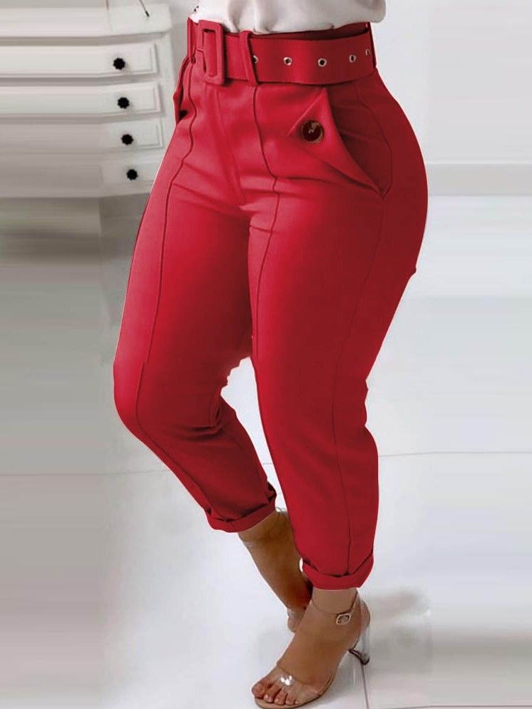 Calça Lápis Liso Magro Calça Casual Feminina De Cintura Média