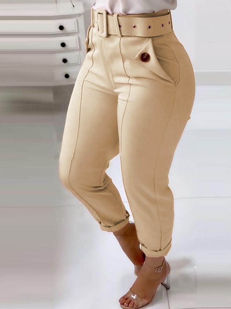 Calça Lápis Liso Magro Calça Casual Feminina De Cintura Média