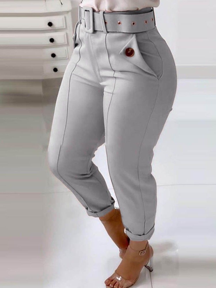 Calça Lápis Liso Magro Calça Casual Feminina De Cintura Média