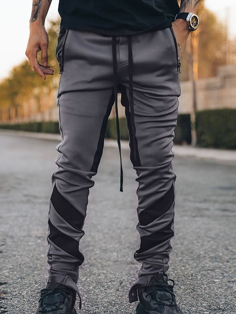 Calça Lápis Patchwork Bloco De Cores Coreano Calça Casual Masculina