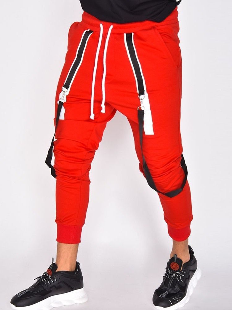 Calça Lápis Patchwork Masculino Color Block Calça Cintura Média Casual Casual