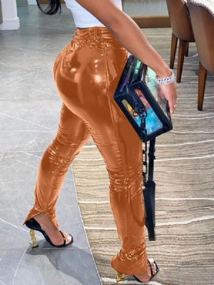 Calça Lápis Plissada Magra Cintura Média Calça Casual Feminina