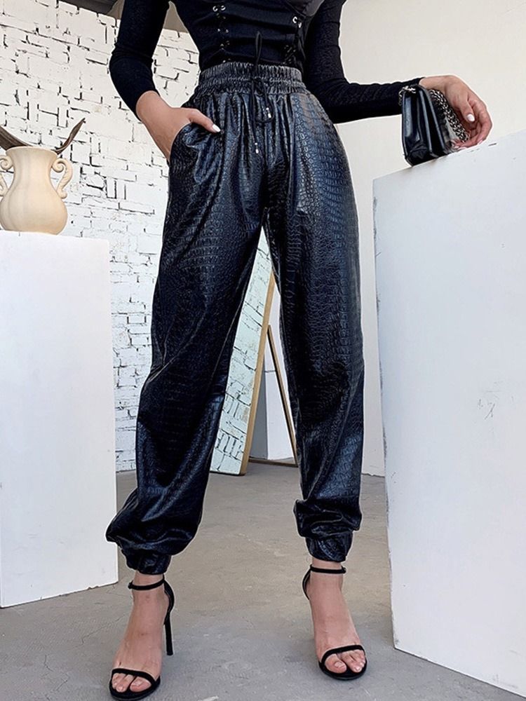 Calça Lápis Serpentina Plissada Solta Calça Casual Feminina Até O Tornozelo