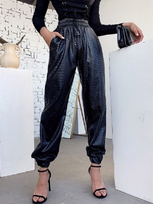 Calça Lápis Serpentina Plissada Solta Calça Casual Feminina Até O Tornozelo