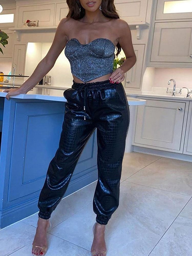 Calça Lápis Serpentina Plissada Solta Calça Casual Feminina Até O Tornozelo