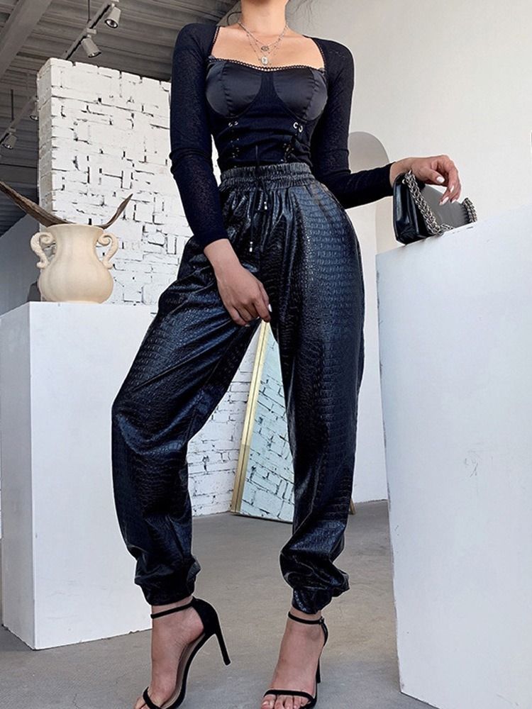 Calça Lápis Serpentina Plissada Solta Calça Casual Feminina Até O Tornozelo