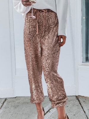 Calça Lápis Lápis Solto Feminino Lantejoulas Calça Casual Até O Tornozelo