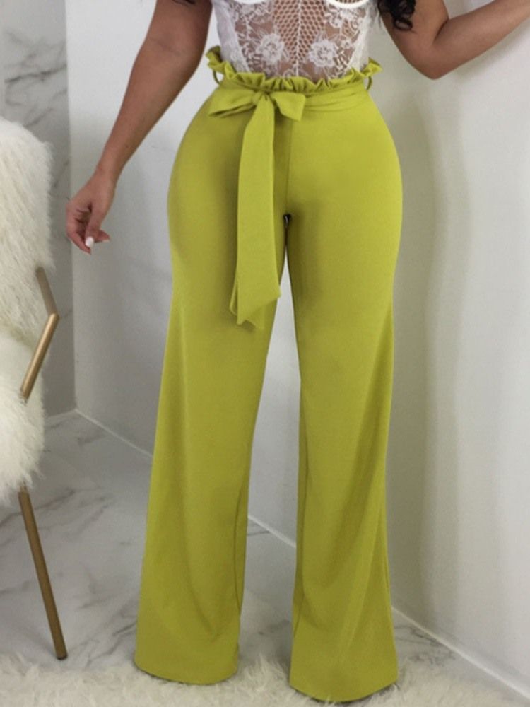 Calça Lisa E Solta Patchwork De Cintura Alta Reta Casual Feminina