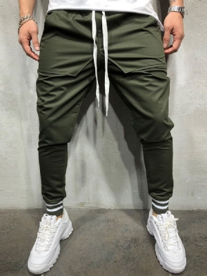 Calça Lisa Verde Oliva Com Renda Fina Masculina Casual Esportiva Lápis