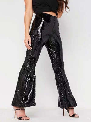 Calça Lurex Bellbottoms Feminina Solta Comprida Casual