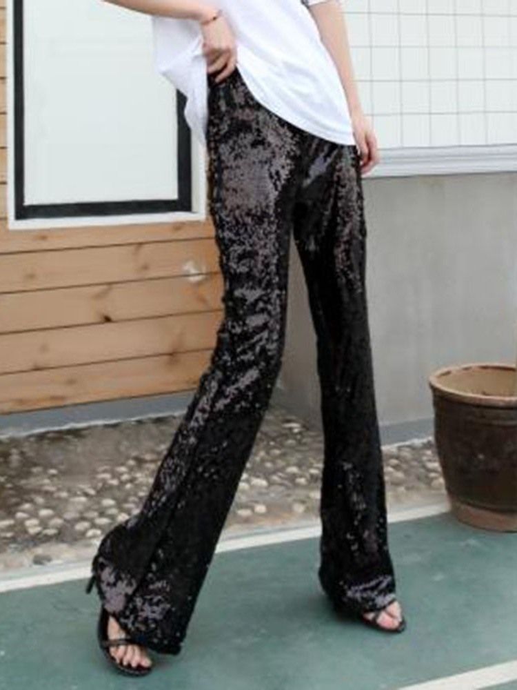 Calça Lurex Bellbottoms Feminina Solta Comprida Casual