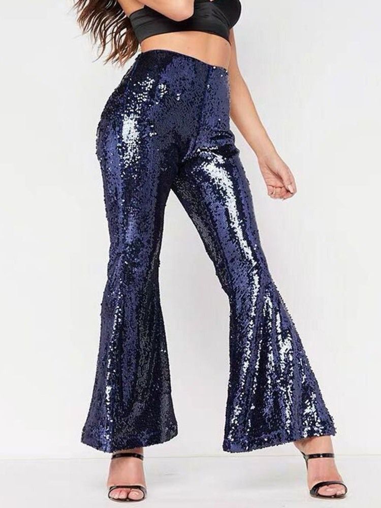 Calça Lurex Bellbottoms Feminina Solta Comprida Casual
