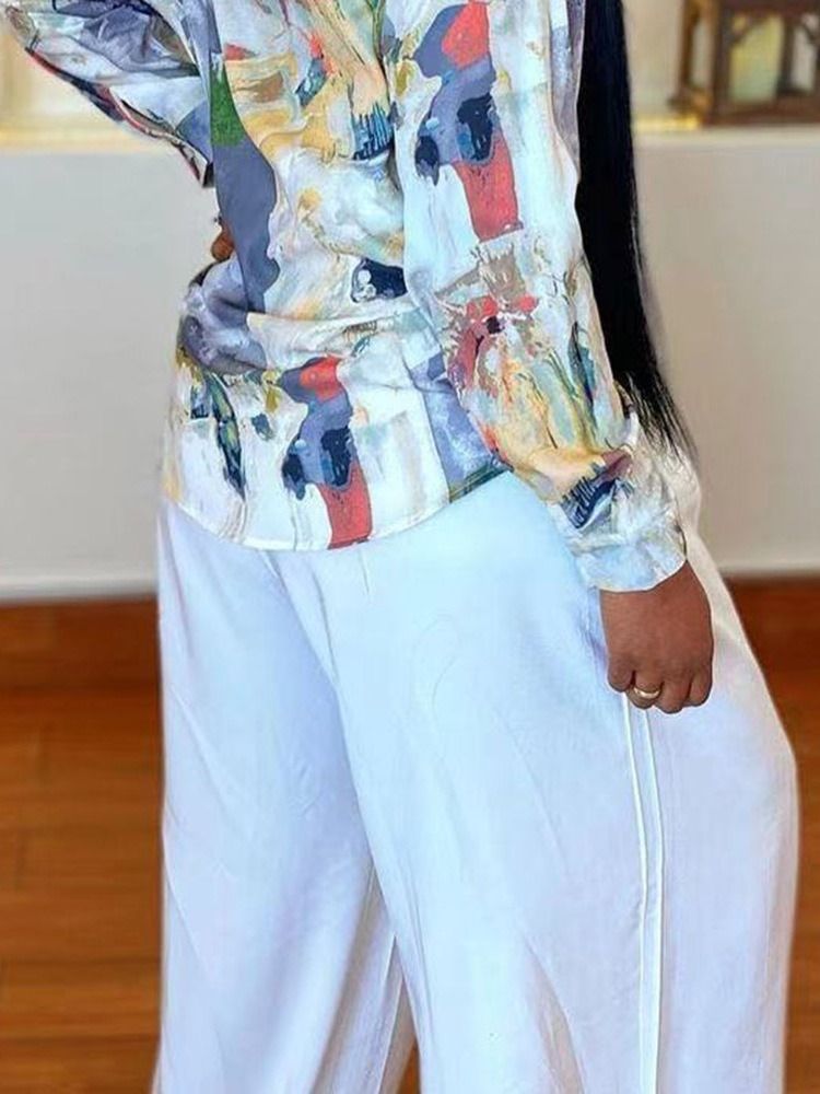 Calça De Renda Lisa E Solta De Cintura Alta Casual Feminina