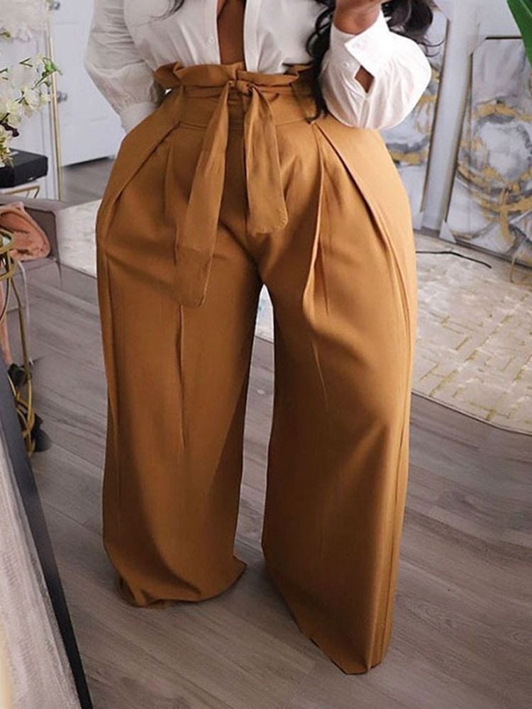 Calça De Renda Lisa E Solta De Cintura Alta Casual Feminina