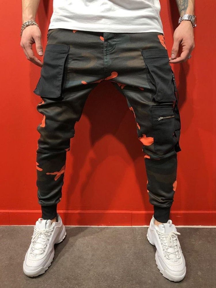 Calças Casuais De Camuflagem Estampada Masculina Four Seasons De Cintura Média