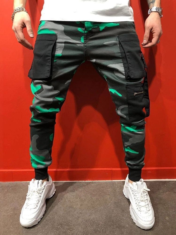 Calças Casuais De Camuflagem Estampada Masculina Four Seasons De Cintura Média