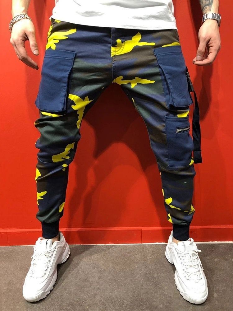 Calças Casuais De Camuflagem Estampada Masculina Four Seasons De Cintura Média