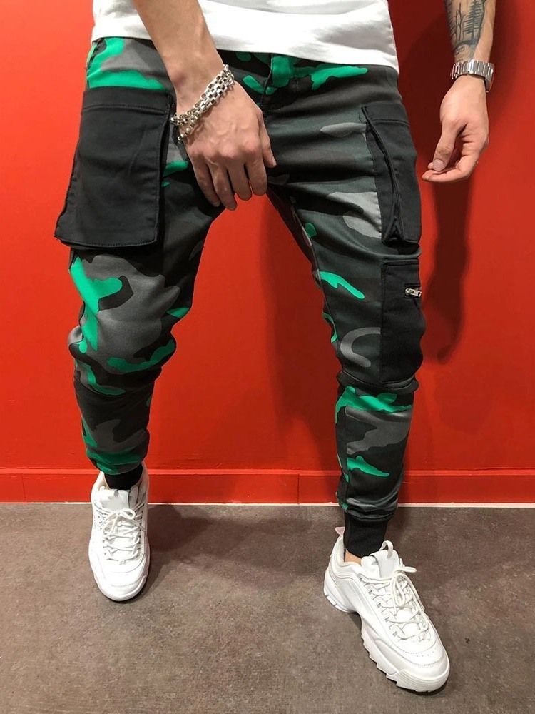 Calças Casuais De Camuflagem Estampada Masculina Four Seasons De Cintura Média