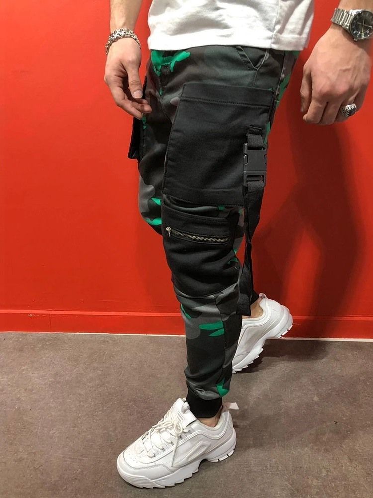 Calças Casuais De Camuflagem Estampada Masculina Four Seasons De Cintura Média