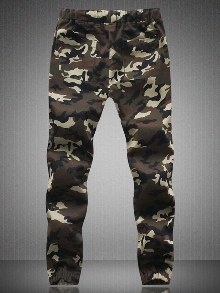 Calças Casuais Masculinas Com Estampa A Lápis Camuflagem Com Cordões
