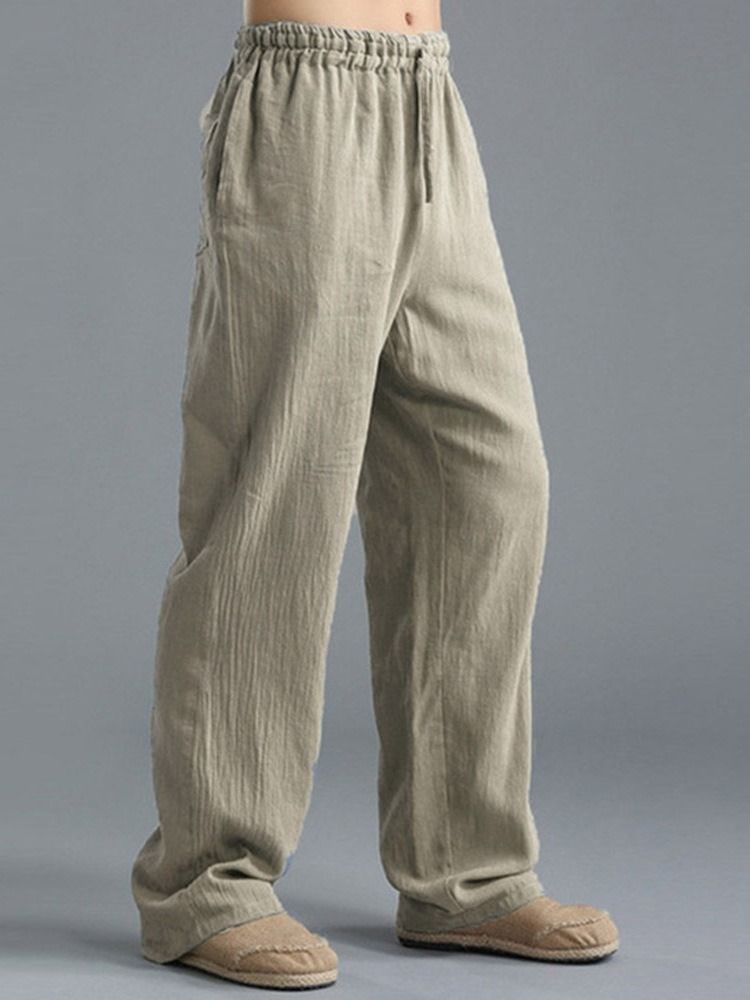 Calças Casuais Masculinas Simples Com Cordões Finos