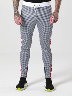Calças Casuais Masculinas Xadrez Estilo Mne