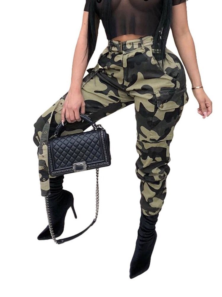 Calças Femininas Com Cinto De Camuflagem