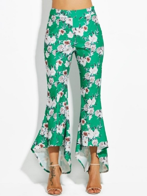 Calças Femininas Com Estampa Floral Em Bloco Colorido