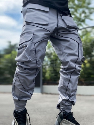 Calças Masculinas Casuais Em Bloco De Cores Patchwork Outono Com Cordões
