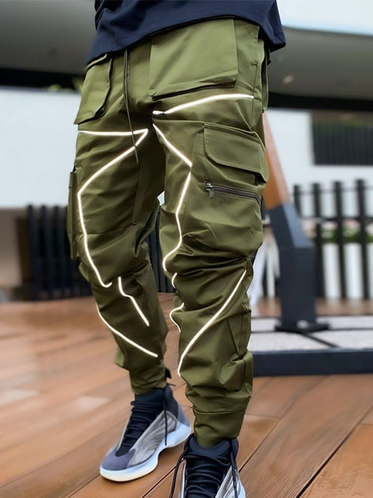Calças Masculinas Casuais Em Bloco De Cores Patchwork Outono Com Cordões