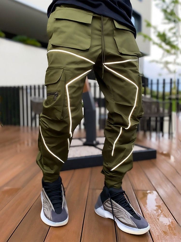 Calças Masculinas Casuais Em Bloco De Cores Patchwork Outono Com Cordões