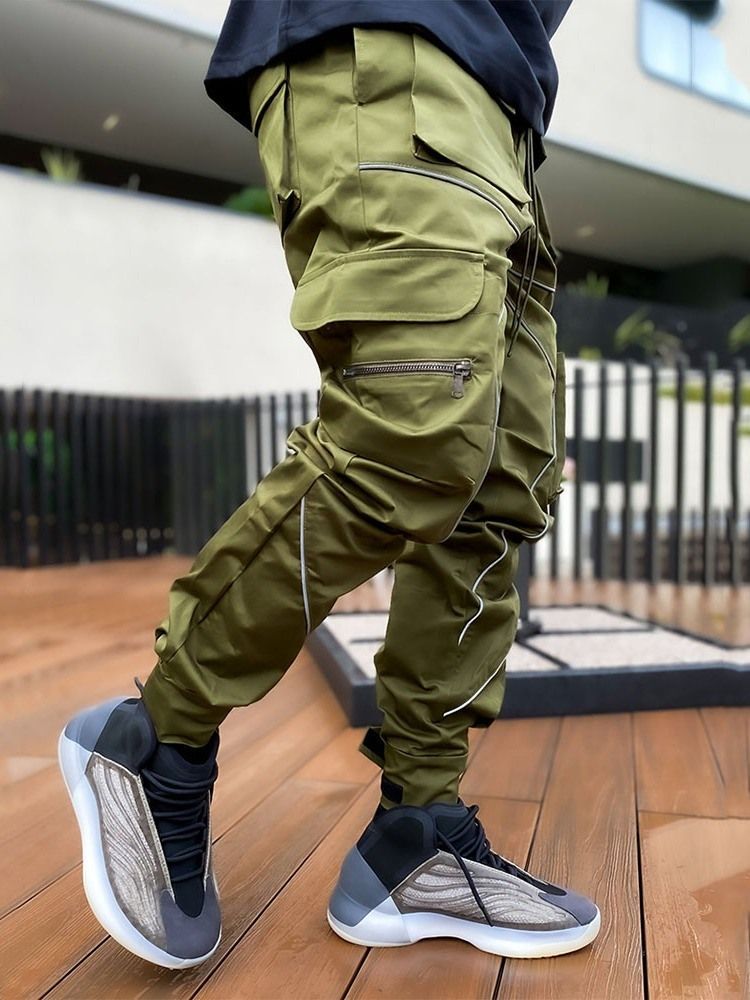 Calças Masculinas Casuais Em Bloco De Cores Patchwork Outono Com Cordões