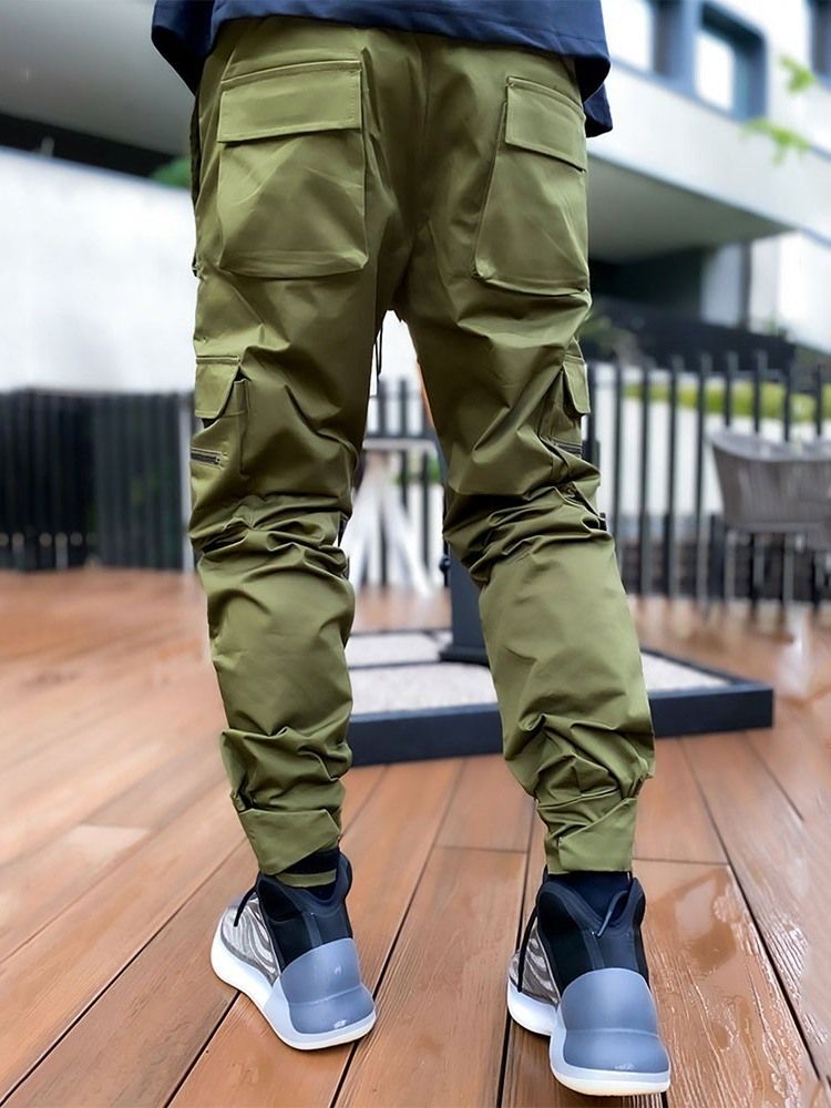 Calças Masculinas Casuais Em Bloco De Cores Patchwork Outono Com Cordões