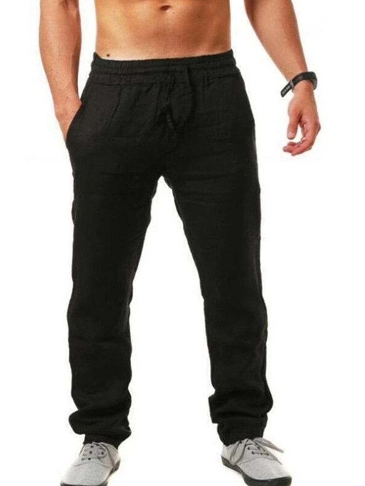 Calças Retas Finas Lisas Cintura Média Rendas Masculinas Casual Masculinas