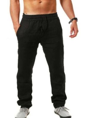 Calças Retas Finas Lisas Cintura Média Rendas Masculinas Casual Masculinas