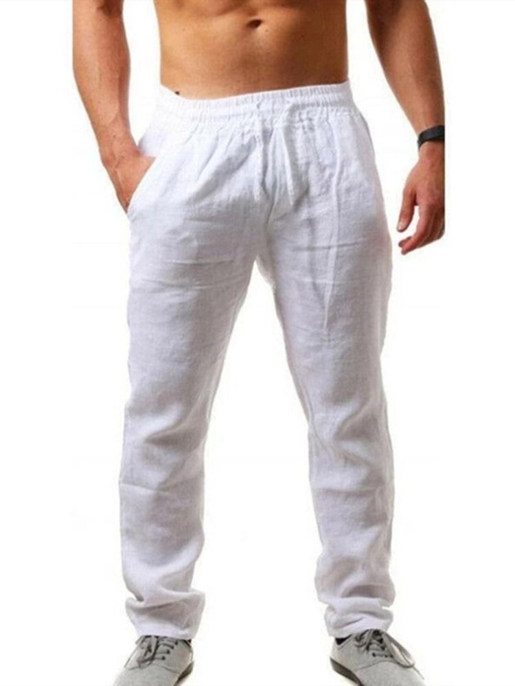 Calças Retas Finas Lisas Cintura Média Rendas Masculinas Casual Masculinas